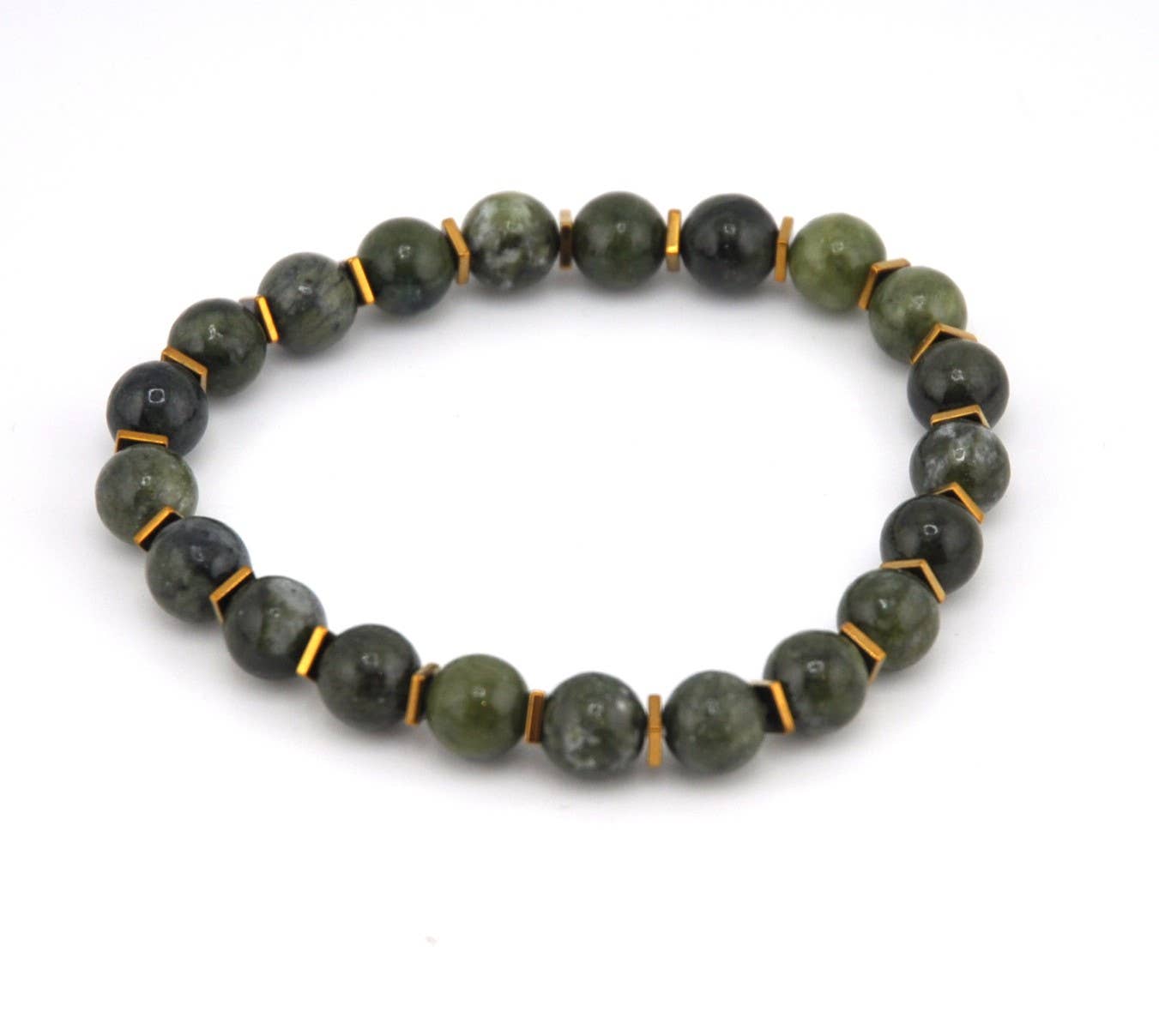 8 mm Green Jade w/ Gold Spacer Bracelet