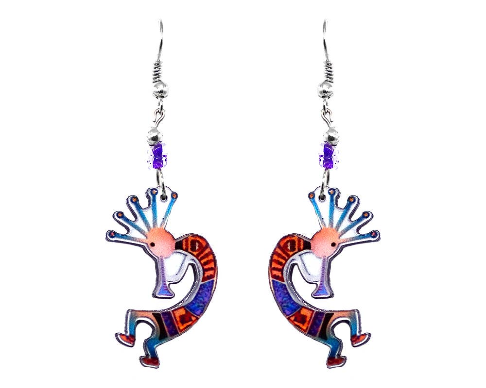Acrylic Kokopelli Southwestern Native Deity Dangle Earrings