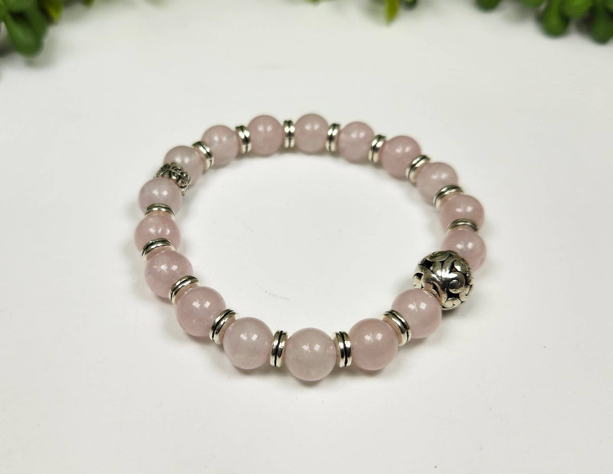 UNCONDITIONAL LOVE - 8mm Rose Quartz Bracelet w/Silver Color: Bracelets Only