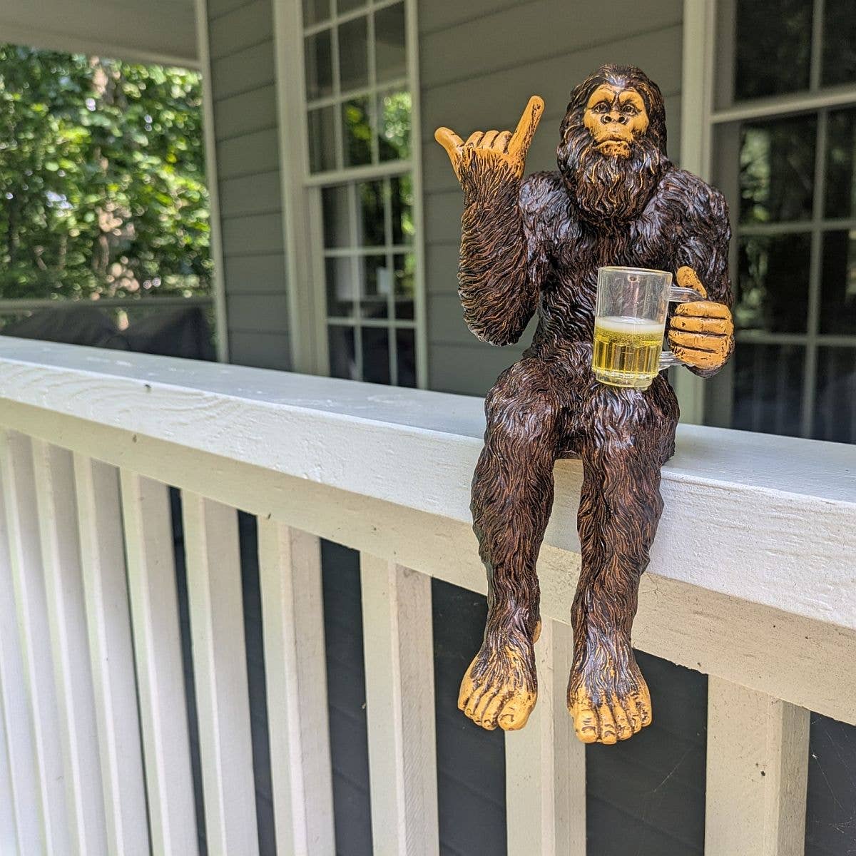 Party Bigfoot Sasquatch Beer Drinking Statue 10 inch H: Stonewash