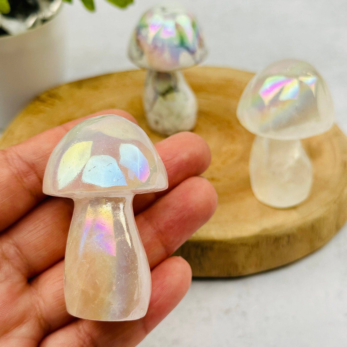 Gemstone Angel Aura Crystal Mushrooms - You Choose Stone: Angel Aura Rose Quartz