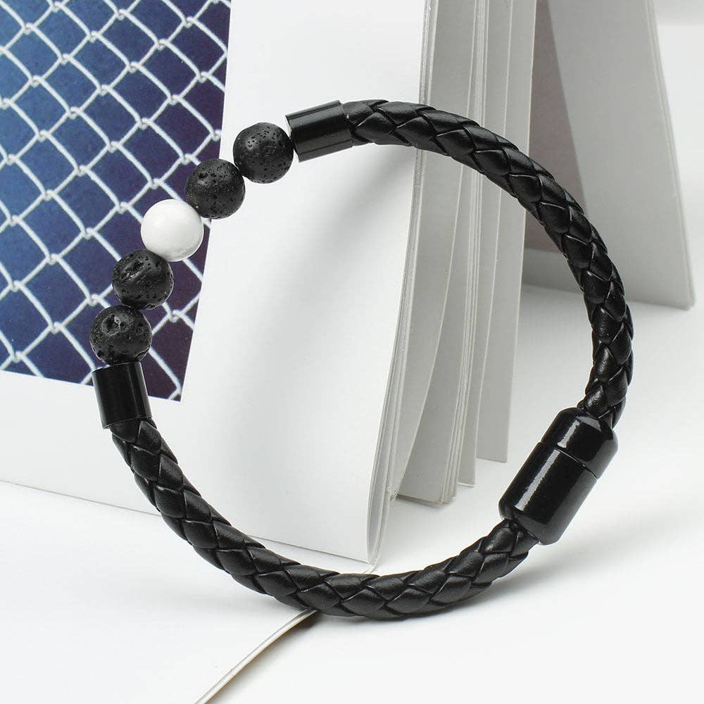 Natural Crystal Stone Bead Leather Bracelet in PU Leather: Red Tiger's eye