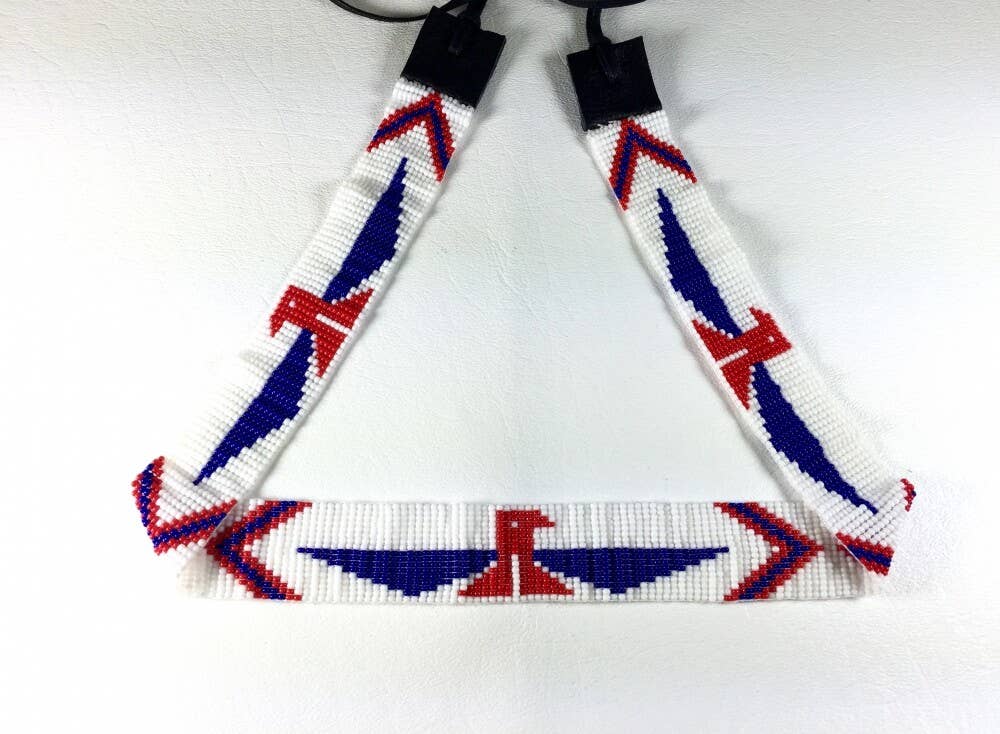 Native Style Patriotic Red Blue White Beaded Hatband
