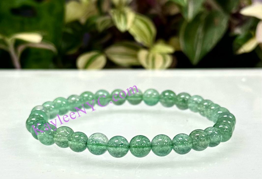 6 Pc 6mm Green Strawberry Quartz 7.5” Stretch Bracelet