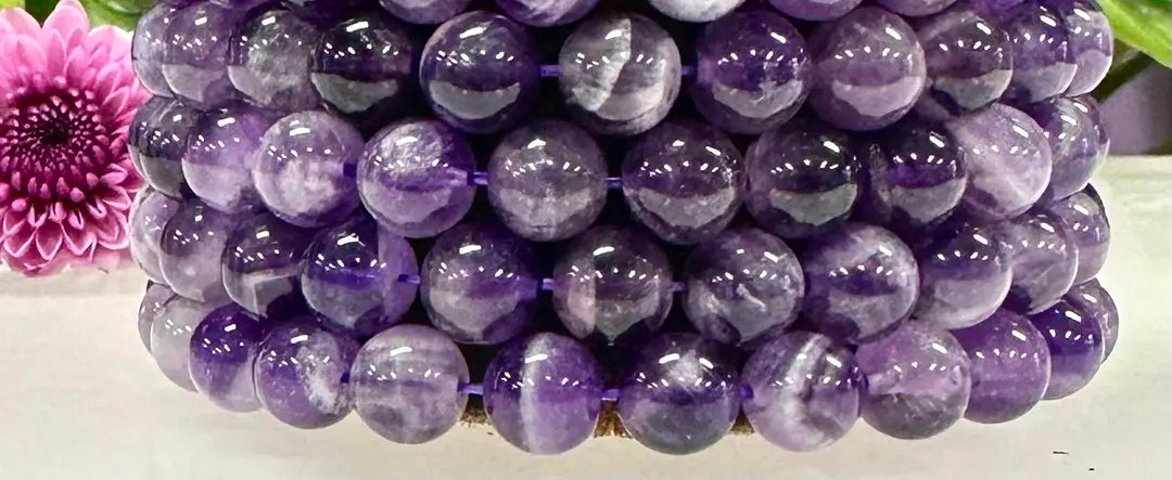 Natural Chevron Amethyst 8mm Crystal Stretch Bracelet 7.5"